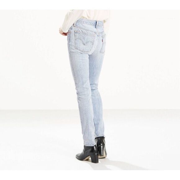 Levi's 501 Womens High Rise Button Fly Distressed Skinny Denim Jeans Blue Sz 24 - Picture 2 of 14